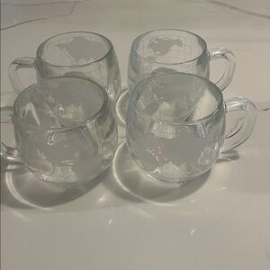 Vintage 70s Nestle World  Clear Glass Mug Set of 4 Heavymade cups